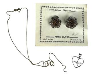 Sterling Silver Jewelry Lot Earrings Pendant and Chain