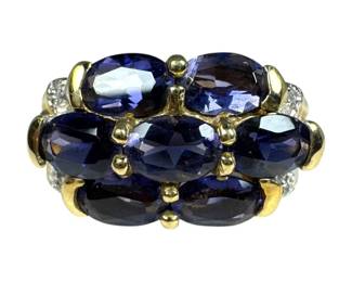 10kt Yellow Gold Iolite and Diamond Ring
