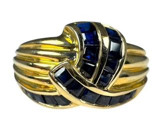 14kt Yellow Gold Blue Sapphire Ribbon Ring