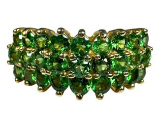 10kt Yellow Gold Tsavorite Garnet Triple Row Ring