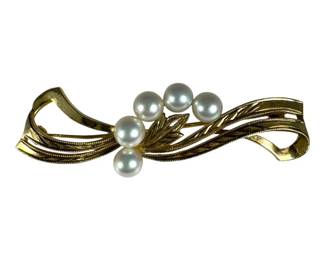 10kt Yellow Gold Pearl Ribbon Brooch