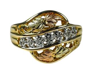 10kt Tri Gold Diamond Leaf Ring