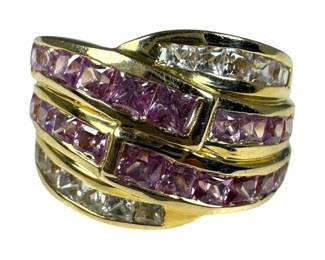 14kt Yellow Gold Pink and White Sapphire Ring