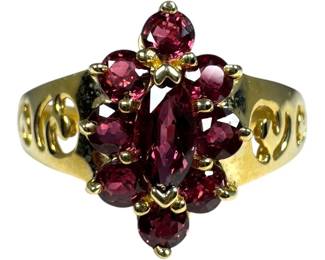 14kt Yellow Gold Pinkish Purple Lab Sapphire Cluster Ring