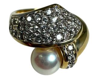 14kt Yellow Gold Pearl and Cubic Zirconia Ring