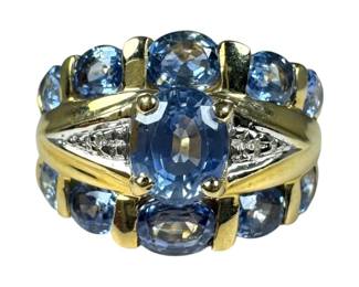 14kt Yellow Gold Cornflower Blue Sapphire and Diamond Ring