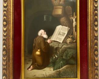 Signed porcelain plaque "The Hermit" after Gerrit Dou/Dow