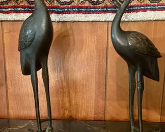Pair of Asian, maybe Japanese bronze cranes
