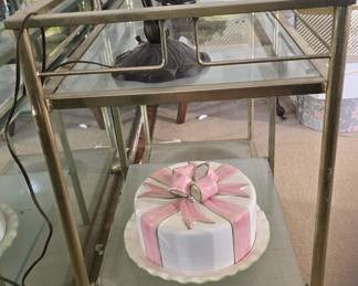 Rare Vintage Mid-Century Glass/Metal Bar Cart (bundled with matching side table preferred) --- Beautiful vintage entertaining piece. What a rare find! Get both pieces (this and the matching side table)
