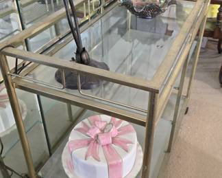 Rare Vintage Mid-Century Glass/Metal Bar Cart (bundled with matching side table preferred) --- Beautiful vintage entertaining piece. What a rare find! Get both pieces (this and the matching side table)