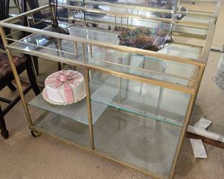 Rare Vintage Mid-Century Glass/Metal Bar Cart (bundled with matching side table preferred) --- Beautiful vintage entertaining piece. What a rare find! Get both pieces (this and the matching side table)