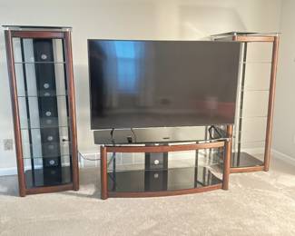 VAS TV Table, Samsung 65" Q6DR LED TV w/Remote and VAS Media Shelf (Set of 2)
