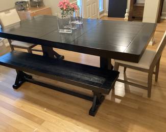 Dining room table with fold in leaf, bench and 4 Chairs