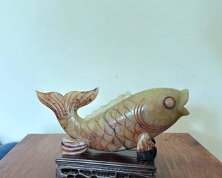 Chinese Jade hand carved ancient bamboo fish statue