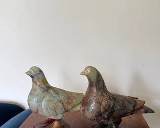 Two Soapstone carved bird figurines