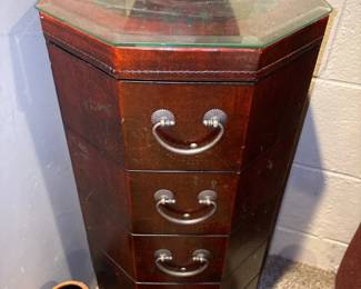 Oriental Furniture Red Lacquer Five Drawer Octagonal Chest