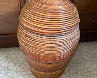 Italian style pencil reed lidded floor basket 1970s