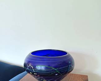 Heavy Vintage Cobalt Blue Millefiori Hand Blown Art Bowl