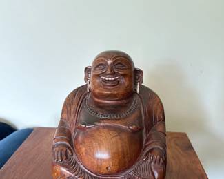 "Laughing Buddha" Wood Statue