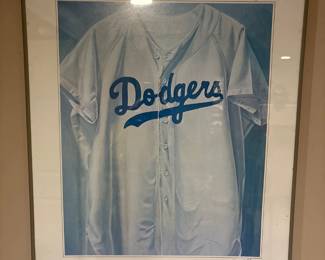 framed print of Los Angeles Dodgers baseball jersey signed by artist Donald Moss