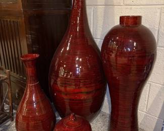 Red Bamboo Vases