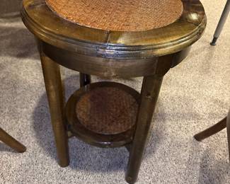 Antique Round 2 tiered Side Table with Caned Inlay