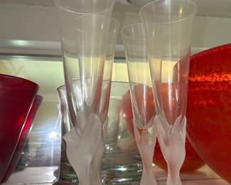 Sasaki Crystal Glass Wings Champagne Flutes