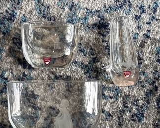 set of 3 Orrefors crystal Vases designed by edvin Ohrstrom