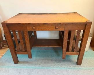 140 Antique Mission White Oak Arts Crafts Double Library Deskmin