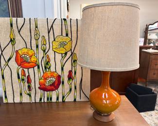 Art Nouveau Crewel, Sunrise Crackle Finish MCM Table Lamp