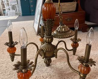 MCM Burnt Orange Brass Chandelier