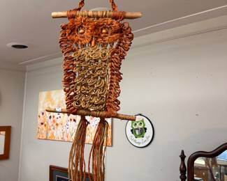 Midcentury macrame owl hanging