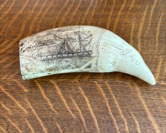REPRODUCTION WHALE TOOTH SCRIMSHAW