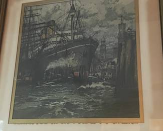 vintage framed ship print