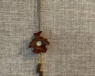 wood clock necklace