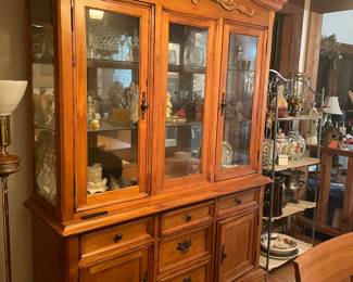 solid wood lighted china hutch cabinet