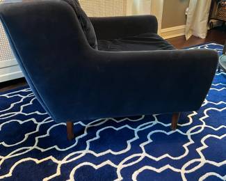 Blue velvet chairs, 2 available; good condition, some wear on arms
