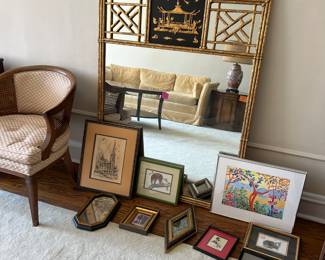 large heavy asian mirror, miscellanous art work and mirrors