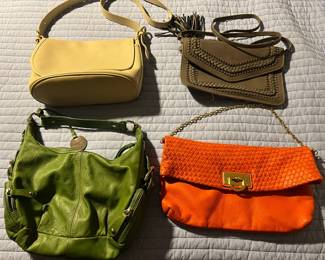 Handbags - replica Coach (creme), green Franco Sarto, grey/brown leather shoulder bag, orange Banana Republic; all in very good condition