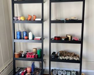 crate & barrel black wall shelves for sale; LOTS of candles and candle accessories; holiday items