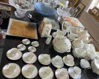 China, cake plates, bowls, vases, chip and dip bowls; serveware, pitchers