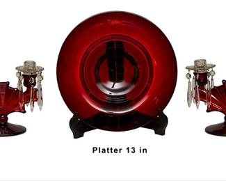 1064 Paden City Cavendish Ruby Console Bowl and Candle Sticks 125.00