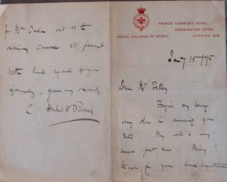 1074 C Hubert Parry letter 50.00