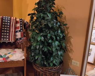 wicker planter with silk tree