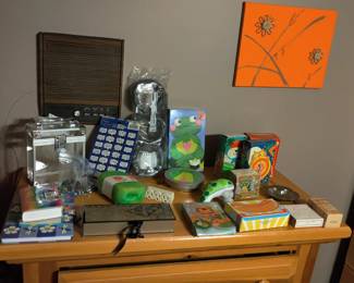 dresser set and vintage Avon bottles 