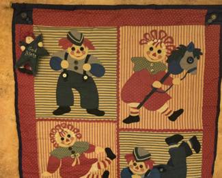 vintage Raggedy Ann and Andy quilted wall hanging