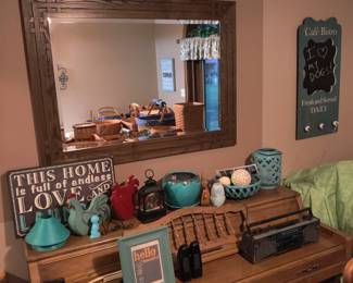 Beautiful wooden piano, large wall mirror, home deco, signs
