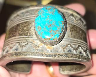 Massive vintage Navajo Silver and turquoise bracelet