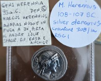 M Herennius Silver Denarius coin