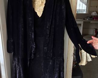 Antique circa 1920 Black Silk dress w/ French cuff style matching frock